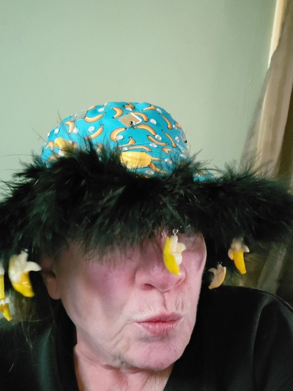 CUSTOM BANANA BUCKET HAT. EDM -- FESTIVAL. FAUX FUR TRIM.